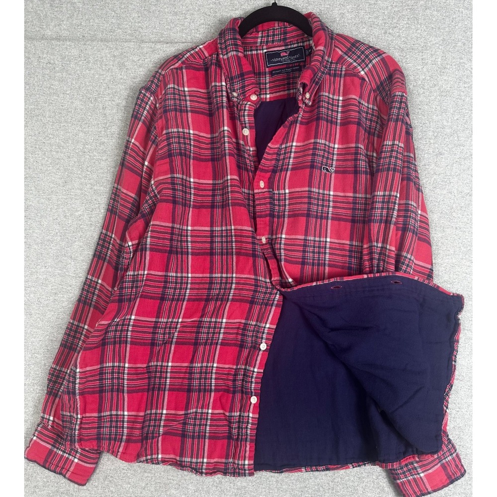 Vineyard Vines Lined Flannel Whale Shirt Mens XL‎ Red Plaid Flannel Classic Fit
